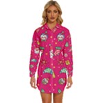 cute pink christmas pattern Womens Long Sleeve Shirt Dress