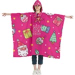 cute pink christmas pattern Women s Hooded Rain Ponchos