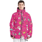 cute pink christmas pattern Men s Multi Pockets Zip Ski and Snowboard Waterproof Breathable Jacket