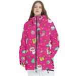 cute pink christmas pattern Women s Multi Pockets Zip Ski and Snowboard Waterproof Breathable Jacket