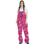 cute pink christmas pattern Women s Front Zip Ski And Snowboard Bib Pants