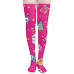 cute pink christmas pattern Thigh High Stockings