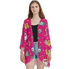 Open Front 3/4 Sleeve Batwing Chiffon Cardigan Kimono 