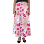 cute christmas cartoon Flared Maxi Skirt