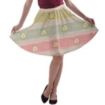 stripes floral designs A-line Skater Skirt