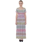 stripes floral designs High Waist Short Sleeve Maxi Dress