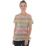 stripes floral designs Off Shoulder Tie-Up T-Shirt