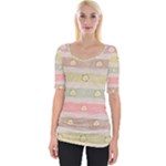 stripes floral designs Wide Neckline T-Shirt