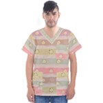 stripes floral designs Men s V-Neck Scrub Top