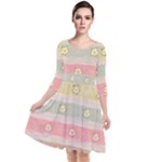 stripes floral designs Quarter Sleeve Waist Band Dress