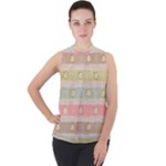 stripes floral designs Mock Neck Chiffon Sleeveless Top