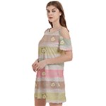 stripes floral designs Women s Cold Shoulder Round Neck Mini Dress