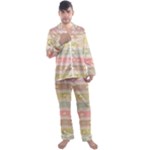 stripes floral designs Men s Long Sleeve Satin Pajamas Set