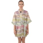 stripes floral designs Half Sleeve Satin Kimono 