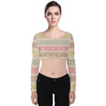 stripes floral designs Velvet Long Sleeve Crop Top