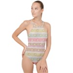 stripes floral designs High Neck One Piece Swimsuit