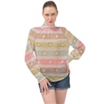 stripes floral designs High Neck Long Sleeve Chiffon Top