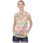 stripes floral designs High Neck Satin Top