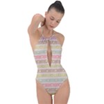 stripes floral designs Plunge Cut Halter Swimsuit