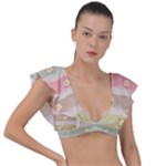 stripes floral designs Plunge Frill Sleeve Bikini Top