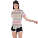 stripes floral designs Asymmetrical Short Sleeve Sports T-Shirt