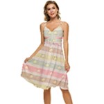 stripes floral designs Sleeveless Tie Front Chiffon Dress