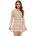 stripes floral designs V-Neck High Waist Chiffon Mini Dress