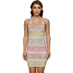 stripes floral designs Sleeveless Wide Square Neckline Ruched Bodycon Dress