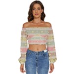 stripes floral designs Long Sleeve Crinkled Weave Crop Top