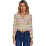 stripes floral designs Long Sleeve V-Neck Top