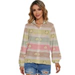 stripes floral designs Women s Long Sleeve Button Up Shirt