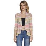 stripes floral designs Women s 3/4 Sleeve Ruffle Edge Open Front Jacket