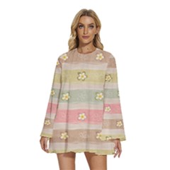 Round Neck Long Sleeve Bohemian Style Chiffon Mini Dress 