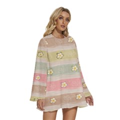 Round Neck Long Sleeve Bohemian Style Chiffon Mini Dress 