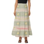 stripes floral designs Tiered Ruffle Maxi Skirt