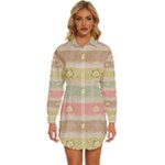 stripes floral designs Womens Long Sleeve Shirt Dress