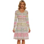 stripes floral designs Long Sleeve Dress With Pocket