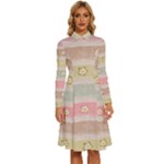 stripes floral designs Long Sleeve Shirt Collar A-Line Dress