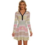 stripes floral designs Long Sleeve Deep V Mini Dress 