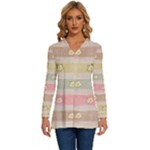 stripes floral designs Long Sleeve Drawstring Hooded Top