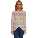 stripes floral designs Long Sleeve Crew Neck Pullover Top