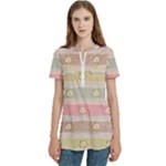 stripes floral designs Women s Zip Front V-Neck Short Sleeve Casual Top Pocket Shirt