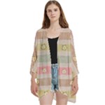 stripes floral designs Open Front 3/4 Sleeve Batwing Chiffon Cardigan Kimono