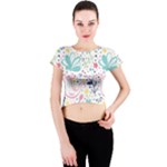 cute bird pattern Crew Neck Crop Top