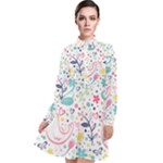 cute bird pattern Long Sleeve Chiffon Shirt Dress