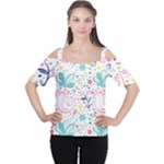 cute bird pattern Cutout Shoulder T-Shirt