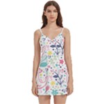 cute bird pattern Body Wrap Sleeveless V-Neck Mini Dress