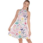 cute bird pattern Sleeveless Halter Neck A-Line Dress