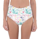 cute bird pattern Reversible High-Waist Bikini Bottoms