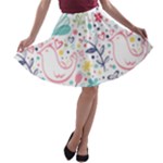 cute bird pattern A-line Skater Skirt